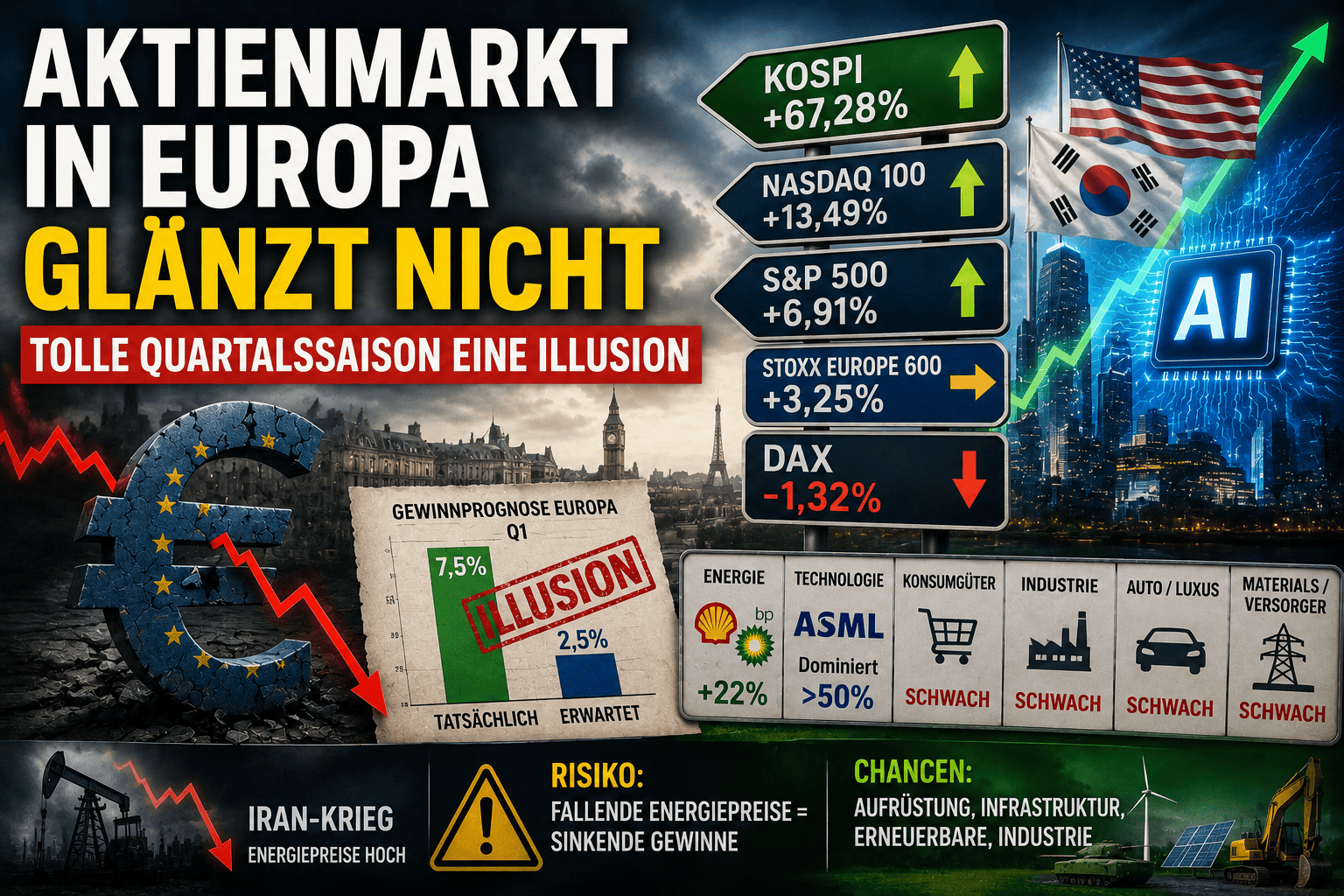 Europas Aktienmarkt hinkt hinterher – Gewinnzuwächse ruhen auf wackligem Fundament