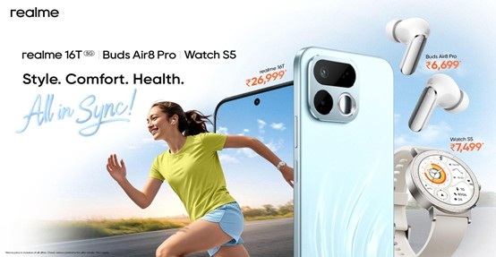 Realme Expands Ecosystem with 16T 5G Smartphone, Buds Air8 Pro Earbuds, and Watch S5 Smartwatch