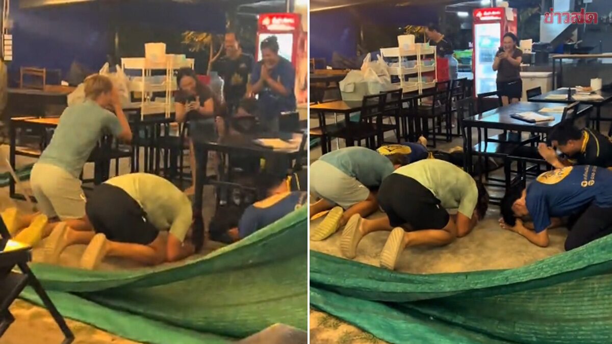 ชายต่างชาติสองคนกราบขอบคุณเพราะอาหารอร่อย ก่อนกลับไปประเทศเกิด